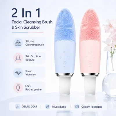 Ultrasonic Skin Scrubber With Silicone Cleansing Brush and Warm Care for Facial Cleansing and Pore Cleaning