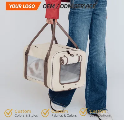 OEM Fashion Pet Handbag Soft Sided Pet Carrier Bag Custom Dog Travel Bag Multi Side Mesh Handheld Crossbody Dual Carry Ways