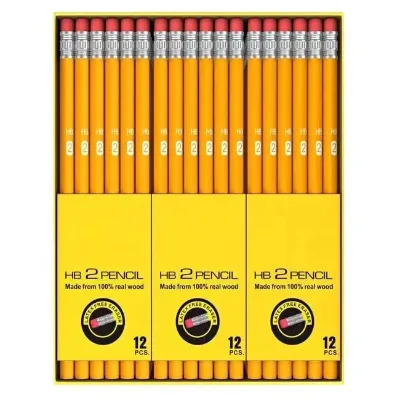 Hot Selling Stationery Custom logo Wooden Painting Ordinary Black Pencil Set with 12 Children 2B Pencils for School