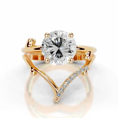 Forest Theme Exquisite Flower Branch Gold Plated 925 Silver Gold Plated Perfect Matching Moissanite Bridal Ring Set for Gifts