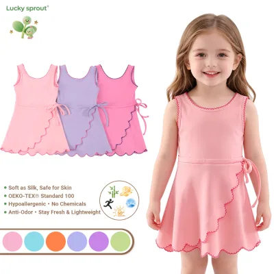 Girls Solid Sleeveless Scallop Trim Tennis Dress Soft Skin Friendly Lightweight Side Tie Kids Summer Athletic Sundress