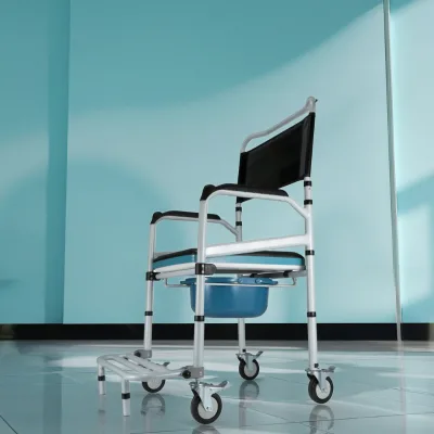 OEM Customize Elderly Commode Wheelchair Padded Seat & Flip-Up Footrests for Nursing Home Use
