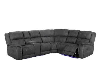 Black Leather Reclining Sectional Sofa with Built-In Recliners