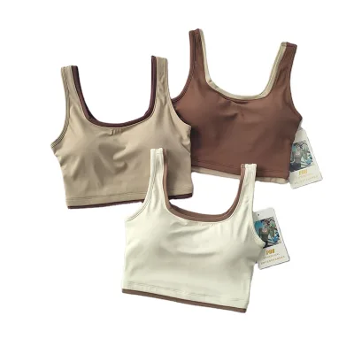 Contrast U-shaped Sports Underwear Women's Gathering Breast Yoga Vest Running Training Nude Fitness Bra Summer