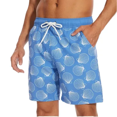 OEM Summer Solid Printed Breathable Quick Dry Men's Elastic Mid Board Shorts Beach Swim Trunks 5 Inch 2 1 Layer Compression