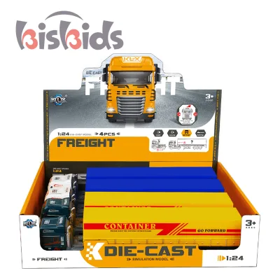 2024 New Alloy Children Best Gift Model Toys Sound Lights Diecast Car Inertial Metal Free Wheel Container Truck Vehicle Toys