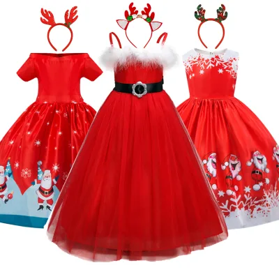 Girls Christmas Party Dress for Kids Snowman Santa Claus Xmas Cosplay Princess Costume Children New Year Tutu Prom Gown Clothes
