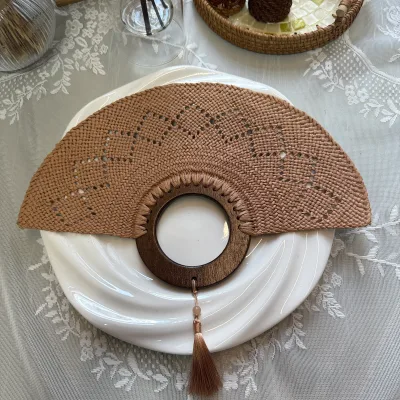 Orbelyn Works Art Straw Handmade Woven Hand Held Fan New Arrival Elegant Wedding Souvenirs Guests Favor Unique Bridesmaid