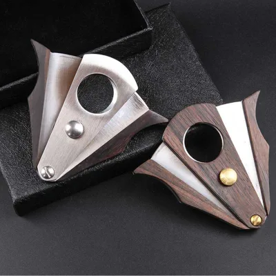 High Quality Custom Travel Perfect Cut Tear Drop Raindrop Wooden Stainless Steel Table Top Cigar Cutter