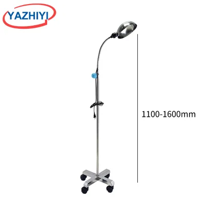 YAZHIYIMobile Floor Standing Beauty Exam Light Flexible Gooseneck Stainless Steel Reflector Lamp Rolling Base Auxiliary Lighting