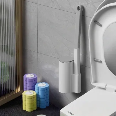 Disposable Plastic White Household Toilet Brush Multifunctional Replaceable Heads Antimicrobial Antibacterial Deep Stain Removal