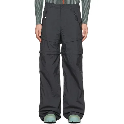 Detachable Zipper Wide Leg Nylon Pants to Shorts Loose Fit Street Style Hip Hop Black Customized Men's Trousers