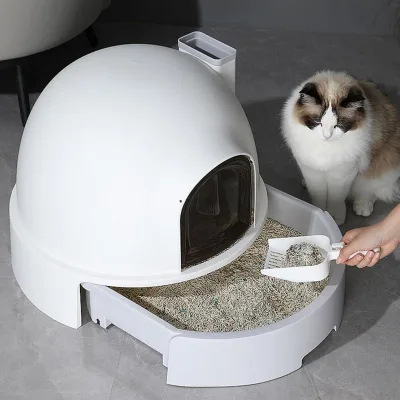 Automatic Smart Cat Litter Box with Deodorizer Module Easy Clean Large Capacity Snowman Shape 65L Inner Space CE Certified