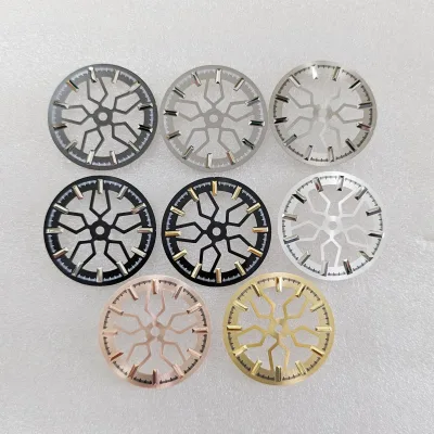 Modified Watch Dial, 28.5mm Skeletonized Dial, Green Luminous Finish, Compatible with Japanese NH70 Movement.
