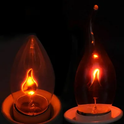 Hot Sale C35 3W LED Edison Lamps E12/E14 Flicker Flame Bulb with Glass Body E26/E27 Base AC 2700K 360 Beam Angle