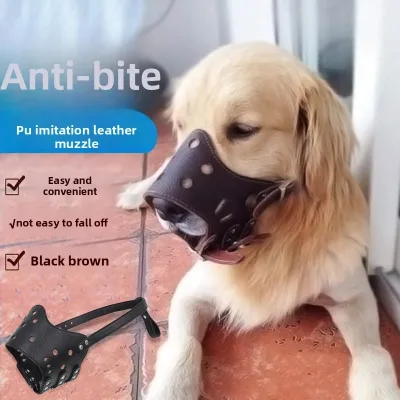 PU Leather Dog Muzzle Bite-Proof Bark-Proof Adjustable for Golden Retrievers Tibetan Mastiffs Teddy Dogs Made in China