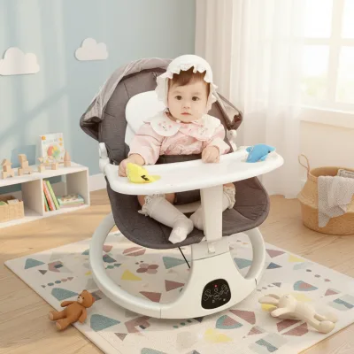 OEM 0-12 Months Electric Play Bouncer Plush Cotton Aluminium Rocking Chair with Toy Pendant Kids Swing Bassinet