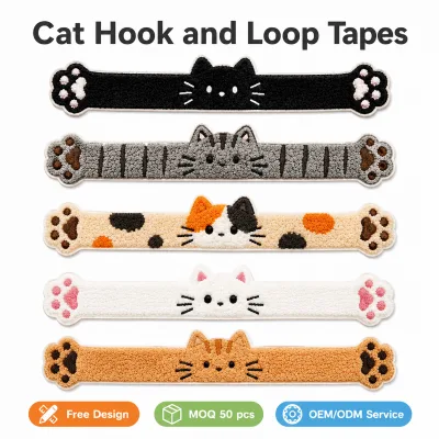 Custom Japanese Style Cat Embroidery Hair Gripper Hook and Loop Hair Tape Personalized Animal Fringe Holder Wholesale Bulk