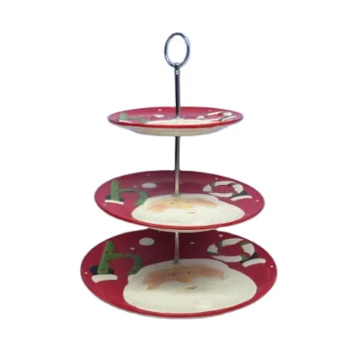 Custom Hand-Painted Santa 3-Tier Ceramic Cake Stand New Christmas Cupcake Display Platter Cake Tools