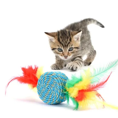 Cat Nature Sisal Rope Ball Toy with Feather and Catnip Bell