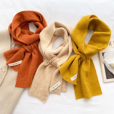Autumn Winter Solid Color Knitted Scarf Students Keep Warm Winter Knitted Wool Scarf