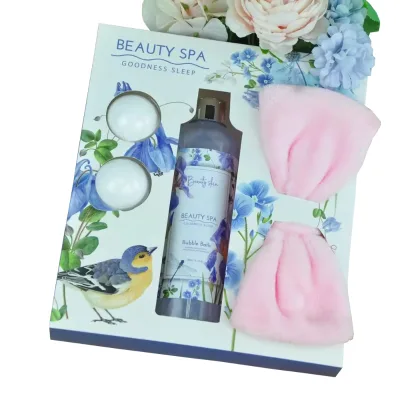 Custom Bubble Bath Home Spa Shower Gift Set Body Wash Shower Foam Bath Kit with Headband Elastic Hair Band