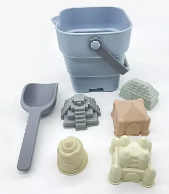 CPC Passed Kids Beach Fun Silicone Foldable Bucket & Spade & Sand Mold for Baby Toddlers Summer Holiday Playing