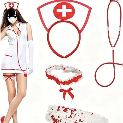 PEEQI Halloween Fashion Costumes Women Sexy Clothing Dress Nurse Uniform Sets Doctor Role-playing Makeup Props bar Party Wear