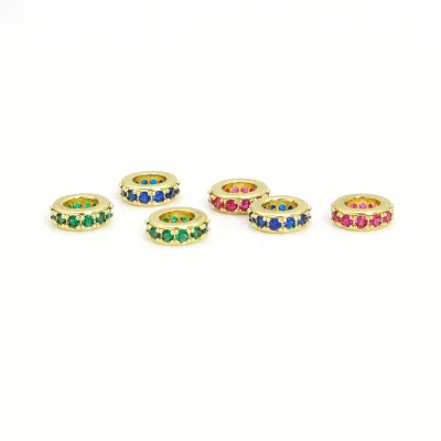 10MM Charm Spacers Beads Bracelet Necklace Jewelry Connector Inlaid Zircon Round Large Hole Flat Bead for DIY Jewelry Supplies