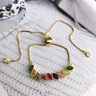 Dainty Rainbow Color Zircon Beaded bracelet Tennis Thin China Adjustable Bracelet