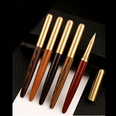 Custom Engrave Wood Pen Eco Friendly Luxury Heavy Brass Rosewood Roller Pen Christmas Gift Writing Pen