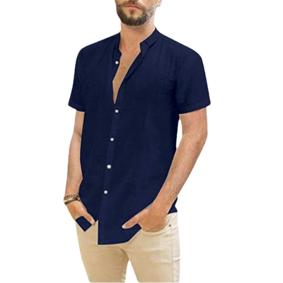 2022 New Arrival Men's Summer Cotton Linen Shirts Male Solid Color Short Sleeve Loose Tops Casual Breathable Shirt
