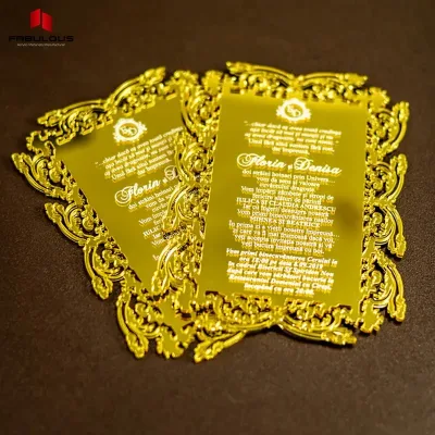 FABULOUS Factory Custom Gold Acrylic Mirror Invitation Card Cutting Processing Wedding Invitation Acrylic Sheet