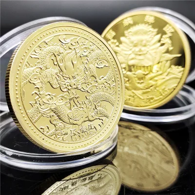 Custom Lucky Chinese Style Dragon Feng Shui Metal Gold Plating Coin