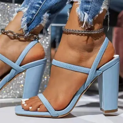 High Heel Sandals Women's Shoes Foreign Trade Snake Pattern Cool Slippers Fashion Coarse Heel One Button Large Women's Shoes