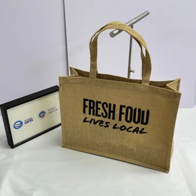 Waterproof Burlap Gift Tote Bags with Handles Custom Jute Tote Bags for Wedding Natural Jute Tote Bags Customized