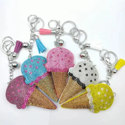 High Quality Ice Cream Charm Key Chain Cute Cartoon Key Ring Holder Crystal Key Gift Accessories Wholesale Manufacturers Alloy