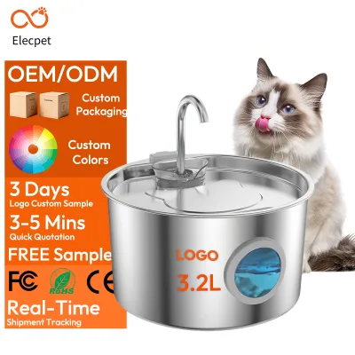Elecpet 3.2L Transparent Pet Water Fountain Ultra Silent 304 Stainless Steel Detachable Multi Purification Tap Design