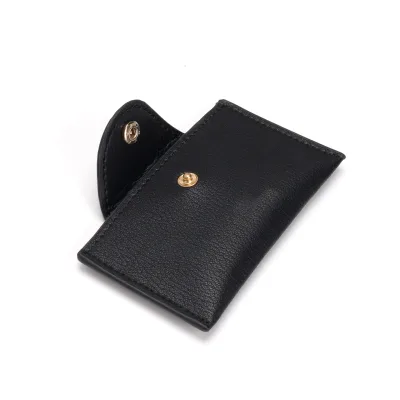 Black PU Leather Snap Button Business Card Holder Custom Logo Wear Resistant Mini Card Wallet for ID Credit Cards Office Trip