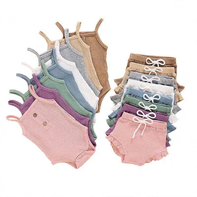 Baby Girl Clothing Sets Summer 100% Cotton Rib Set Short Sleeve Toddler Romper Baby Girl Dress Sets
