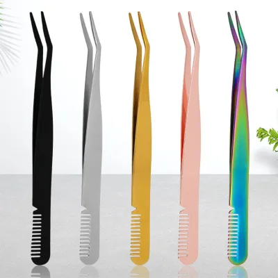 Private Label in Stock Strip Eyelash Colored Applicator Tweezer Diy Lash Tweezer With Comb Cheap Price Low MOQ