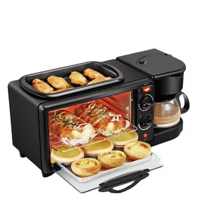 2026 New Hot Sell Electric Stainless Steel 3 in 1 Breakfast Maker Toaster Oven Coffee Maker Frying Pan Digital Control Household