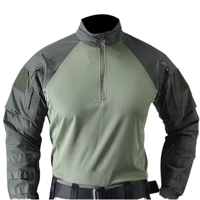 Tactical Shirt Long Sleeve Quick Dry Breathable Waterproof Windproof Frog Shirt with Elbow Pads for Outdoor Training Hiking