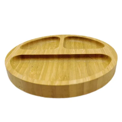 Round Bamboo Suction Plate Natural Eco-Friendly Baby Feeding Plate with Strong Suction Base BPA-Free