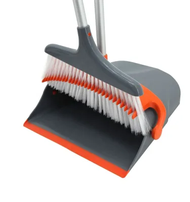 Upgrade Automatic Aluminum Handle Metal Broom Dustpan Combo Set Touchless Vacuum Stainless Steel Body PET Broom Head