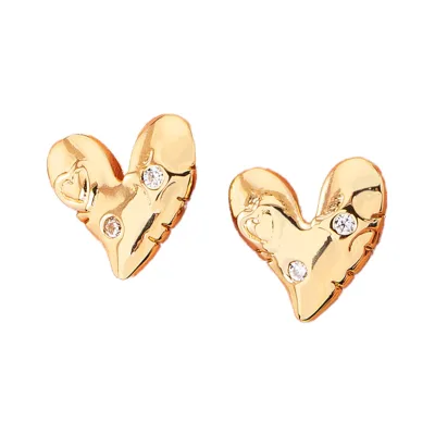 Golden Minimalist Love Heart Stud Earrings for Women Cooper Zirconia Ear Stands Mini Size Fashion Jewelry for Party Valentine's