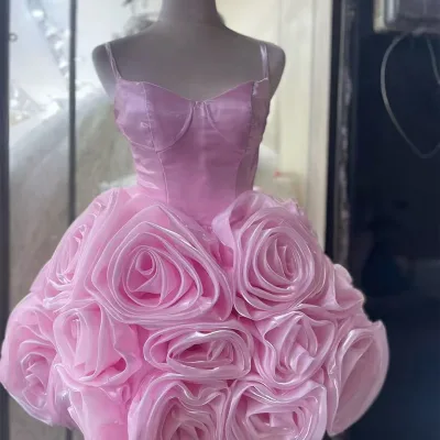 NYA0056 Modern Prom Dresses for Women Sleeveless 3D Flower Strapless Mini Vestido De Formatura Customized