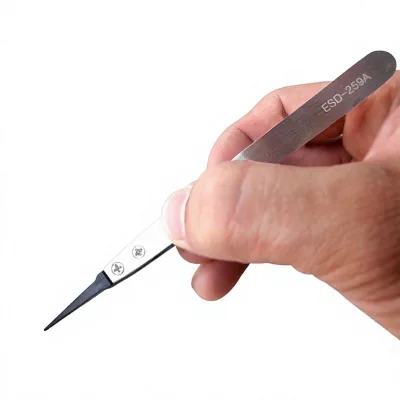 DKT Head Changing Fiber-Tipped Stainless Steel Interchangeable Tip Industrial Tweezers Fine Pointed Curved AA Clamp Tweezers