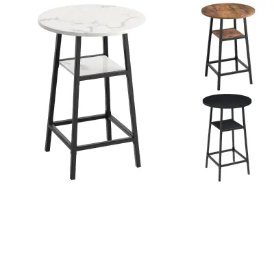 Round Bar Table, Tall Pub Top Table with Footrest, 2-Tier Counter Cocktail Tables with Storage, Dining Table for Small Spaces