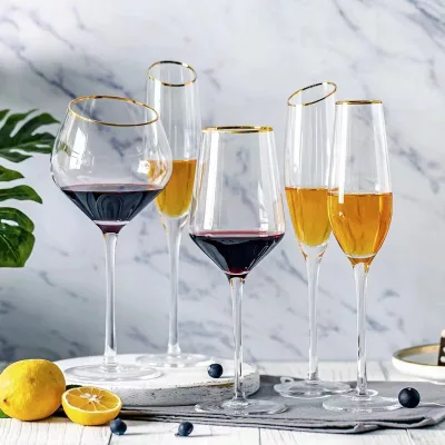 Gold Rim Crystal Glass Wine Goblet Set Fashion for Wedding Customizable Modern Transparent Clear Wine Glasses